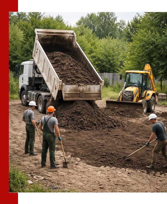Доставка и укладка грунта для выравнивания участка в Лабинске