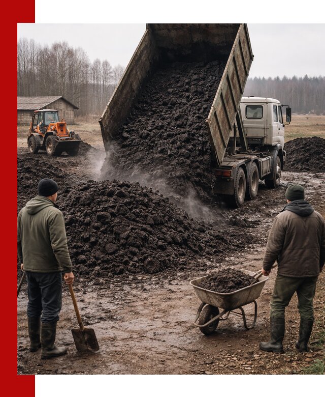 Доставка низинного торфа с разгрузкой и доставкой в Лабинске