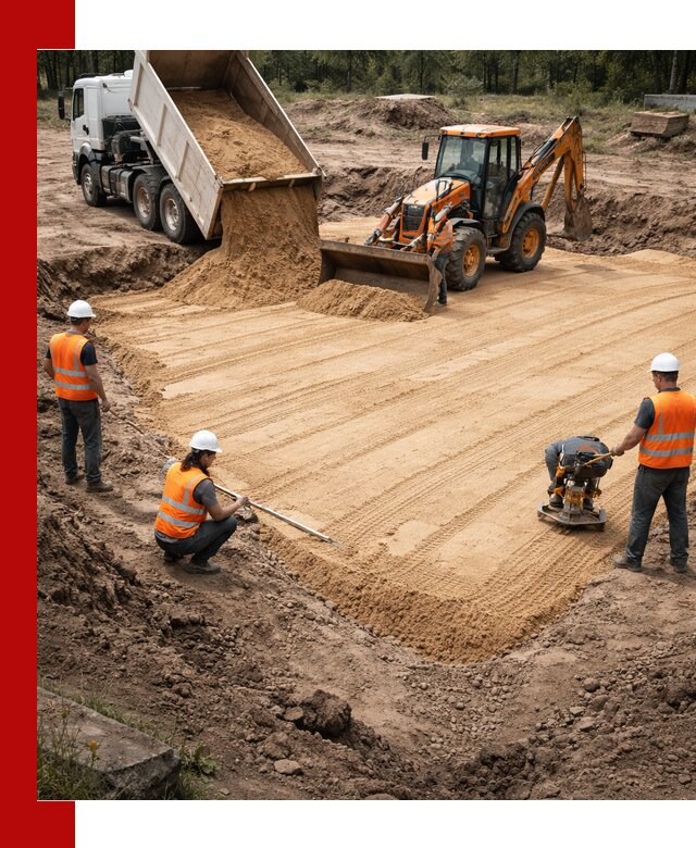 Устройство песчаной подушки для фундаментов и дорог в Лабинске